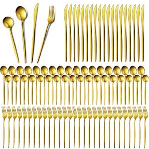 yaomiao 400 pcs gold silverware set with knives spoons and forks portable stainless steel flatware set reusable gold utensils set dishwasher safe gold cutlery set for kitchen restaurant service