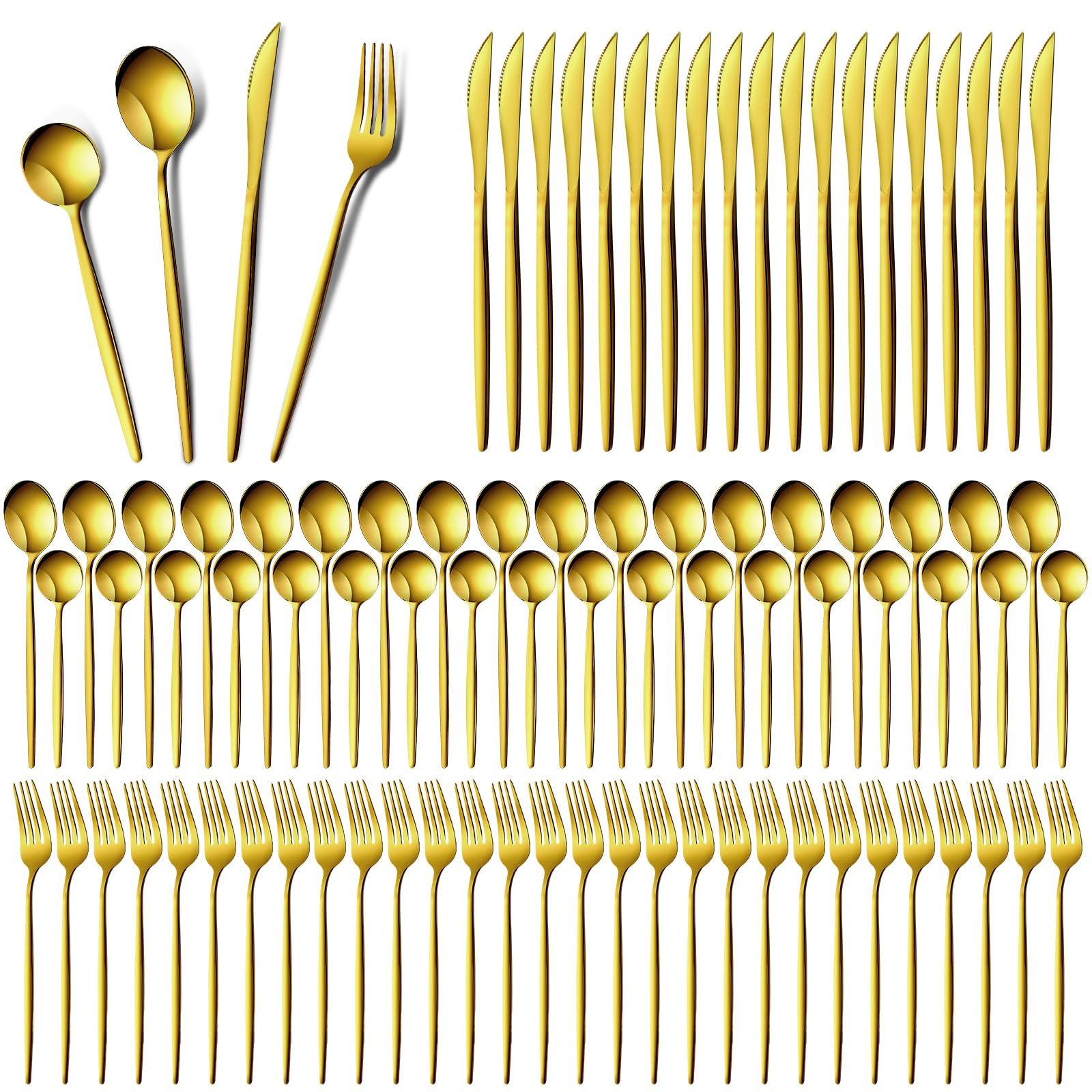 Yaomiao 400 Pcs Gold Silverware Set with Knives Spoons and Forks Portable Stainless Steel Flatware Set Reusable Gold Utensils Set Dishwasher Safe Gold Cutlery Set for Kitchen Restaurant Service