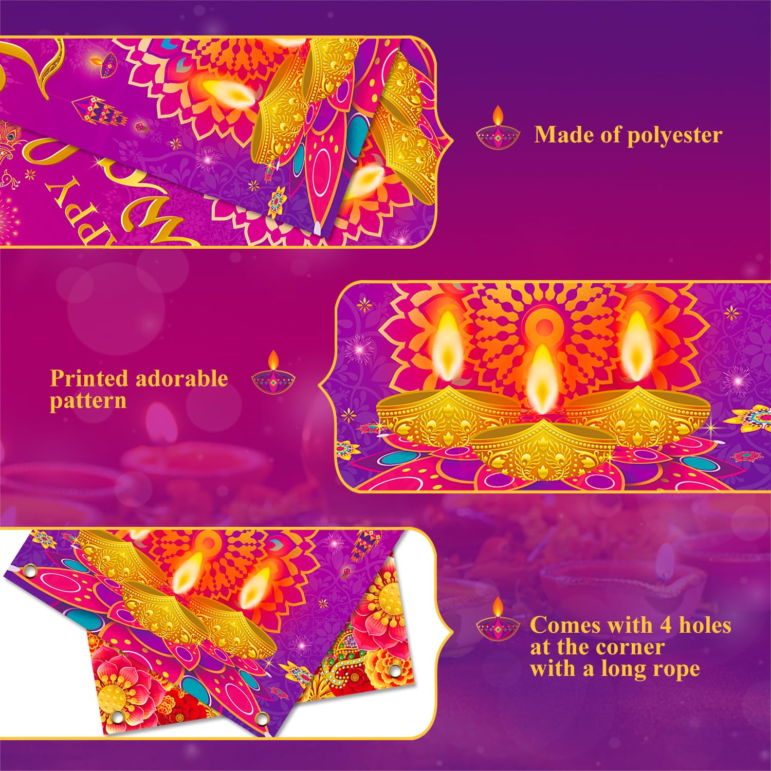 Diwali Door Cover Decorations, Happy Diwali Party Decorations Deepawali Indian Festival of Lights Hanging Banner, Diwali Party Supplies