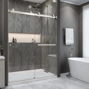 Eurotech Showers VITRA-200 56.5-60" W x 78" H Twinglide Frameless Shower Door w/ 3/8" Clear Tempered Glass (Brushed Nickel)