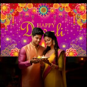 Diwali Backdrop Banner, Happy Diwali Decorations for Home Indian Festival of Lights, Diwali Photo Background for Indian Light Celebration Party Supplies, 71 x 43 Inch