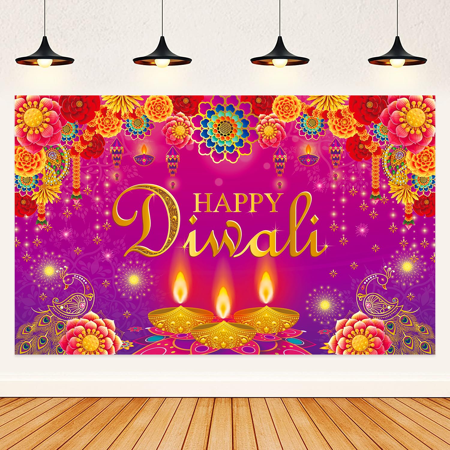 Diwali Backdrop Banner, Happy Diwali Decorations for Home Indian Festival of Lights, Diwali Photo Background for Indian Light Celebration Party Supplies, 71 x 43 Inch