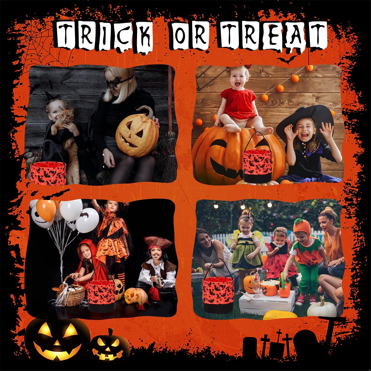 PKONEWNO Halloween Candy Buckets Bag Halloween Candy Basket Halloween Trick or Treat Bags Tote Gift Bags