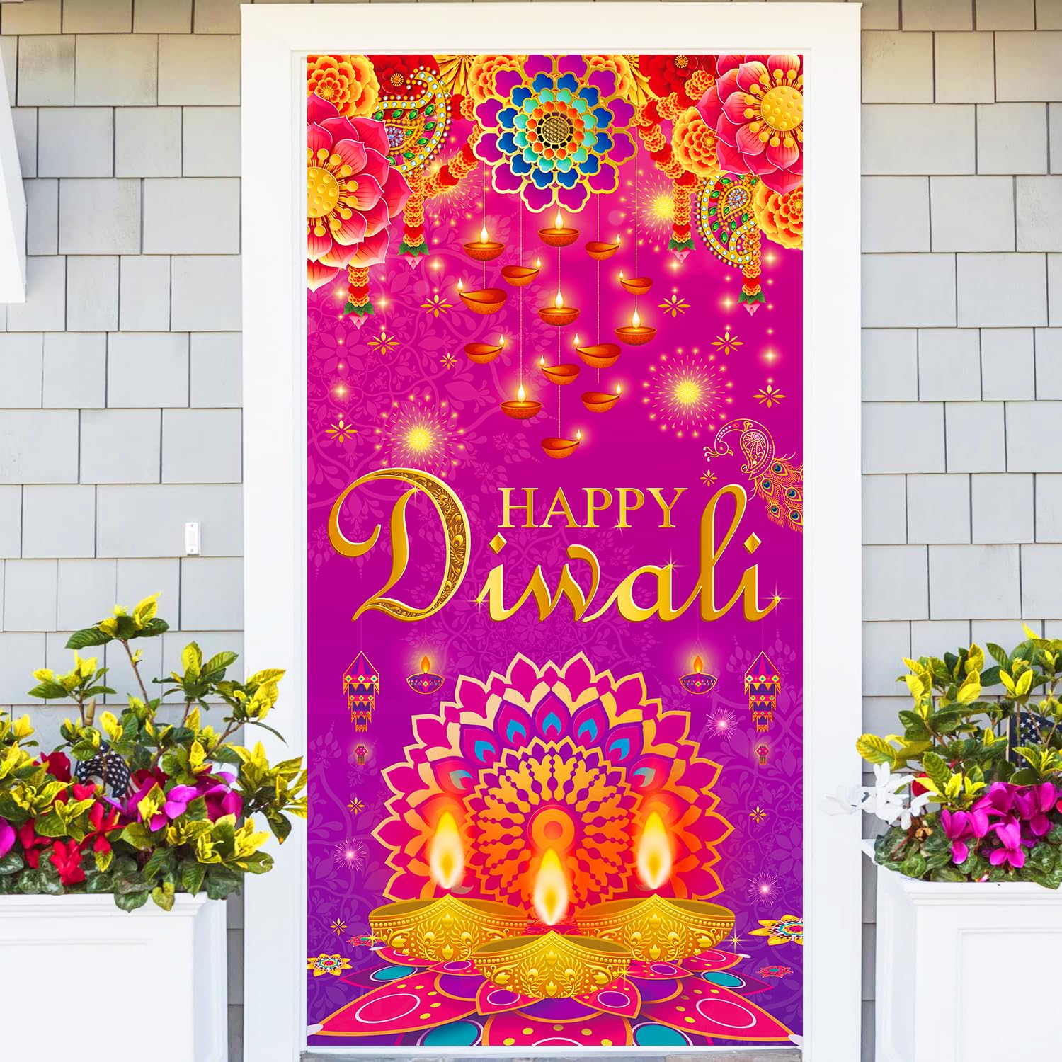 Diwali Door Cover Decorations, Happy Diwali Party Decorations Deepawali Indian Festival of Lights Hanging Banner, Diwali Party Supplies