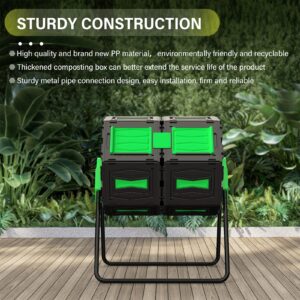 Efurden Compost Bin Outdoor, 45 Gallon Large Compost Tumbler, Fast and Efficient Dual Chamber Tumbling Composter for Garden, Kitchen, and Yard Waste, Easy Assemble and Turning, Green