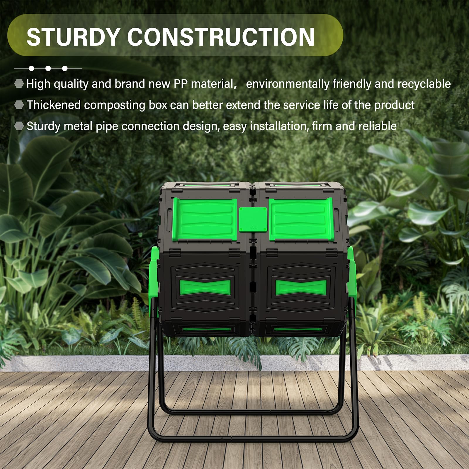 Efurden Compost Bin Outdoor, 45 Gallon Large Compost Tumbler, Fast and Efficient Dual Chamber Tumbling Composter for Garden, Kitchen, and Yard Waste, Easy Assemble and Turning, Green