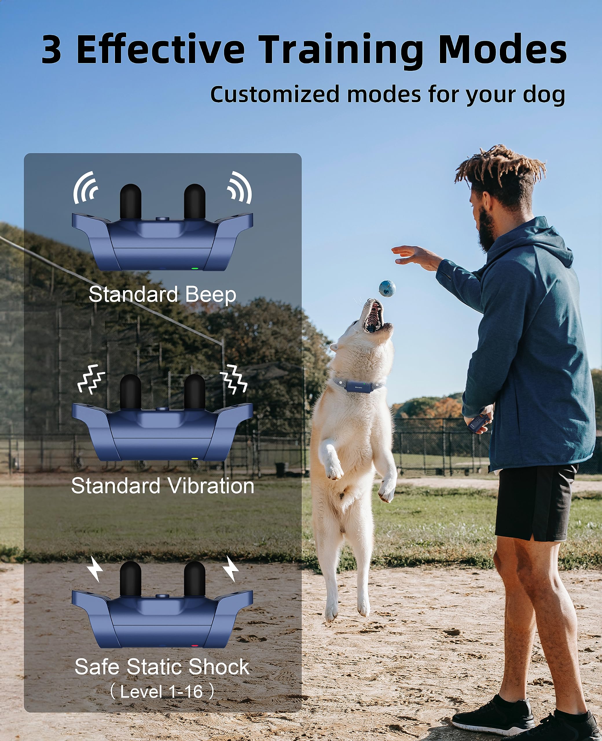 Bousnic Dog Shock Collar with Remote - [New Edition] 4000FT Dog Training Collar for Large Medium Small Dogs (8-120lbs) Rechargeable E Collar with Beep, Vibration, Safe Shock