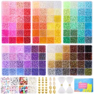 funtopia 4mm 13000pcs+ seed beads for jewelry making, 120 colors small glass beads for bracelets, friendship bracelet kit with alphabet letter beads smile face beads for diy, art and craft