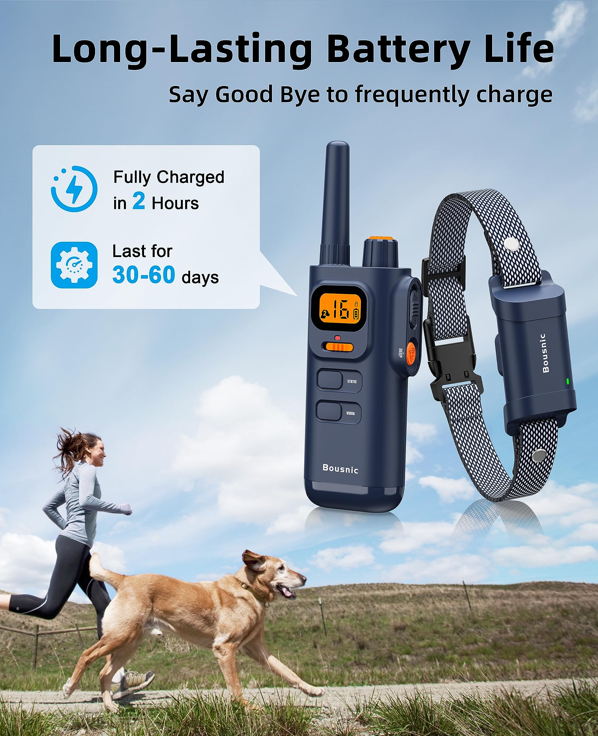 Bousnic Dog Shock Collar with Remote - [New Edition] 4000FT Dog Training Collar for Large Medium Small Dogs (8-120lbs) Rechargeable E Collar with Beep, Vibration, Safe Shock