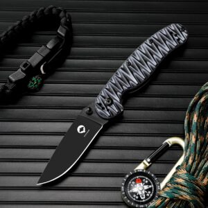 CNYJ Folding Knife Everyday Carrying Pocket Folding Knife D2 Steel Blade G10 Tactical Handle EDC Knife Water Ripple Style Handle