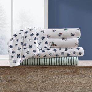 Nautica - Twin Sheet Set, Brushed Flannel Bedding Set, Soft & Cozy Home Decor (Snowflake Toss, Twin)