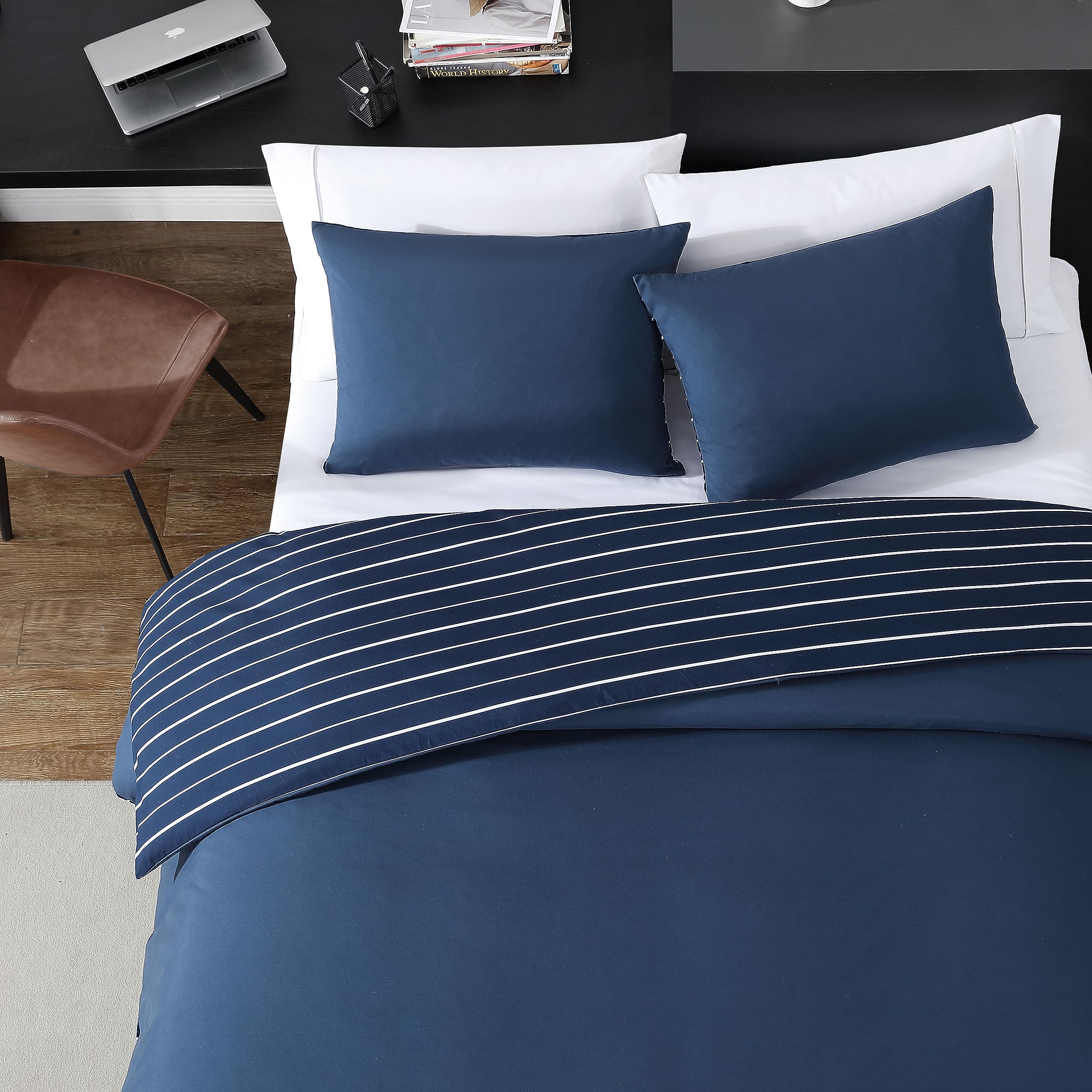 Nautica - King Duvet Cover Set, Soft Reversible Microfiber Bedding with Matching Shams, Solid Home Decor for All Seasons (Longdale Navy, King)