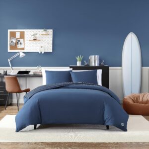 nautica - king duvet cover set, soft reversible microfiber bedding with matching shams, solid home decor for all seasons (longdale navy, king)