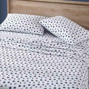 Nautica - Twin Sheet Set, Brushed Flannel Bedding Set, Soft & Cozy Home Decor (Snowflake Toss, Twin)