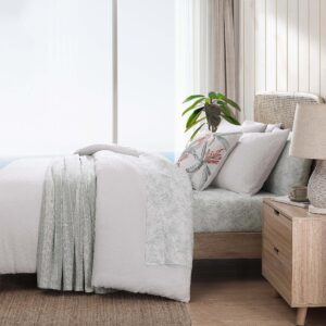 Tommy Bahama - Queen Duvet Cover Set, Soft Bedding with Matching Shams, Basketweave Textured Home Decor (Wicker Solid White, Queen)