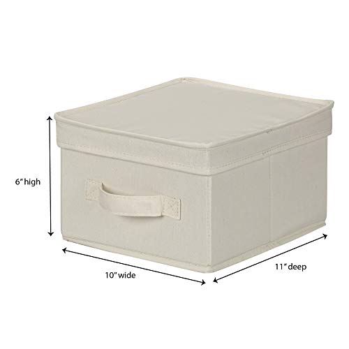 Household Essentials 111 Storage Box with Lid and Handle - Natural Beige Canvas - Medium,Natural Trim (Pack of 2)