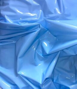 keily & megan inc, 54" wide dancewear shiny stretch faux latex vinyl fabric (baby blue, 1 yard)