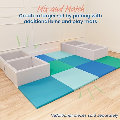 ECR4Kids SoftZone Play Patch Activity Mat and Toy Bins, Beginner Playset, Contemporary, 6-Piece