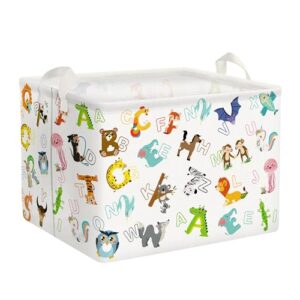 clastyle colorful animal alphabet shelf basket elephant owl unicorn storage bin for kids rectangle clothes book toy cube storage basket, 36l