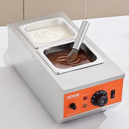 VEVOR Chocolate Tempering Machine, 9 Lbs 2 Tanks Chocolate Melting Pot with TEMP Control 86~185℉, 800W Stainless Steel Electric Commercial Food Warmer For Chocolate/Milk/Cream Melting and Heating