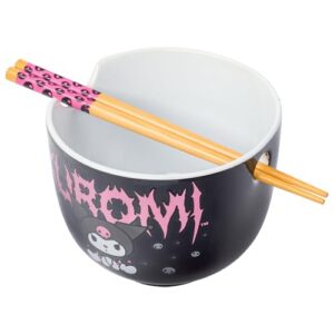 silver buffalo sanrio hello kitty and friends kuromi ceramic ramen noodle rice bowl with chopsticks, microwave safe, 20 ounces