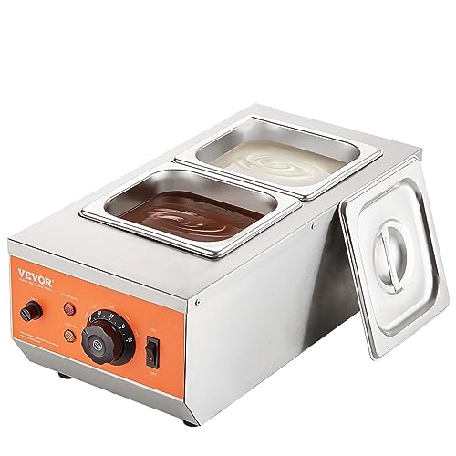 VEVOR Chocolate Tempering Machine, 9 Lbs 2 Tanks Chocolate Melting Pot with TEMP Control 86~185℉, 800W Stainless Steel Electric Commercial Food Warmer For Chocolate/Milk/Cream Melting and Heating