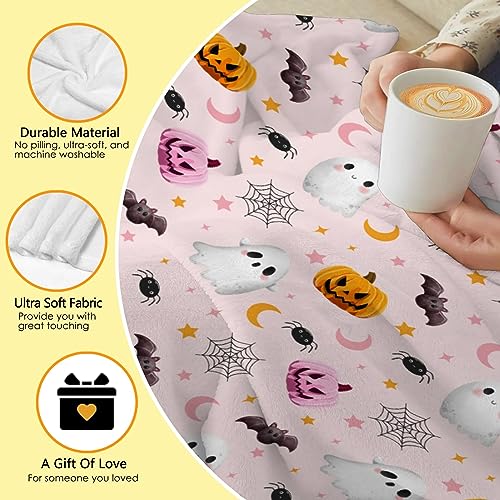 Halloween Blanket Gifts - Cute Ghost Pumpkin Blanket - Halloween Decor Blanket for Couch,Sofa,Bed,Living Rooms - Halloween Ghost Blanket Gifts for Girls Boys - 40"x50"-Kids/Throw Size