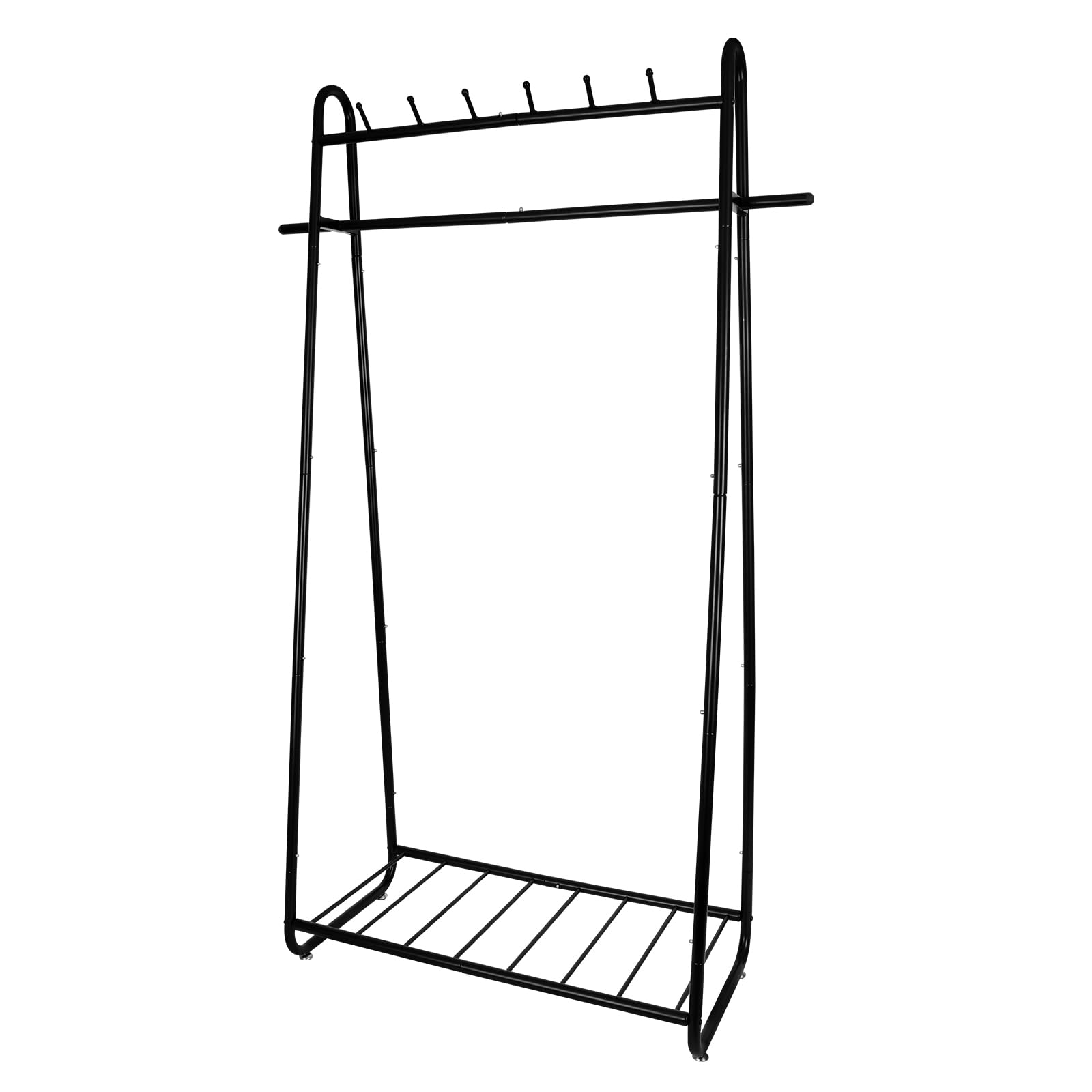 Fishat Heavy Duty Strong Black Garment Rack Clothing Hanging Clothes, 16" D x 41" W x 66" H with 6 Display Hooks, Freestanding Bottom Shelves Shoes Organization, Bedroom Living Study Room Entryway