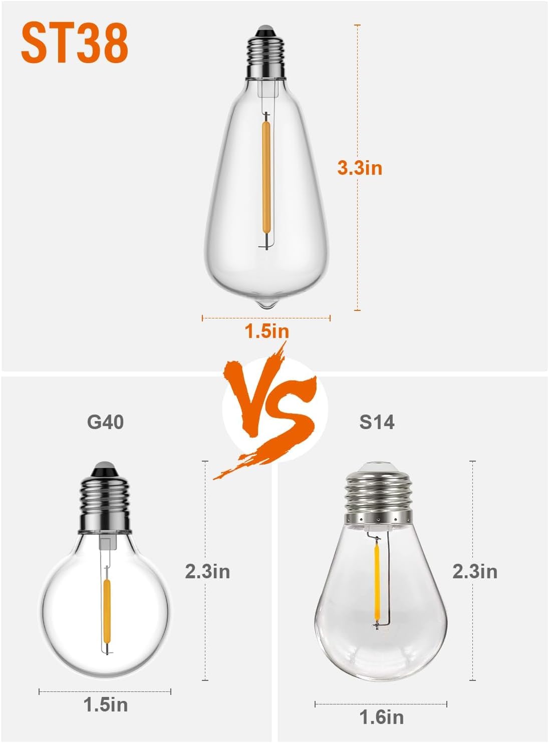 NOTOC LED Replacement Light Bulb,Dimmable Edison Light Bulb Warm White 0.6 watt G40/E12 Screw Base,ST38 LED Shatterproof Bulbs for Indoor/Outdoor Courtyard String Lights, Pack of 15