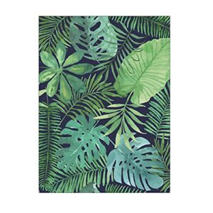 ZCLRUG Tropical Green Plant Leaf Area Rug, 3x4ft, Hawaii Jungle Palm Tree Leaves Non-Slip Rugs Washable Banana Leaf Black Living Room Floor Mats for Bedroom Bathroom Nursery Modern Home Decorate