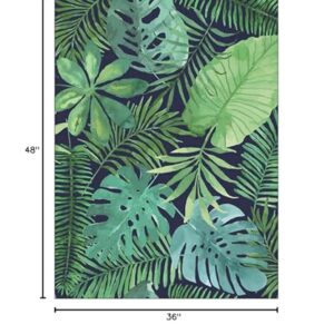 ZCLRUG Tropical Green Plant Leaf Area Rug, 3x4ft, Hawaii Jungle Palm Tree Leaves Non-Slip Rugs Washable Banana Leaf Black Living Room Floor Mats for Bedroom Bathroom Nursery Modern Home Decorate