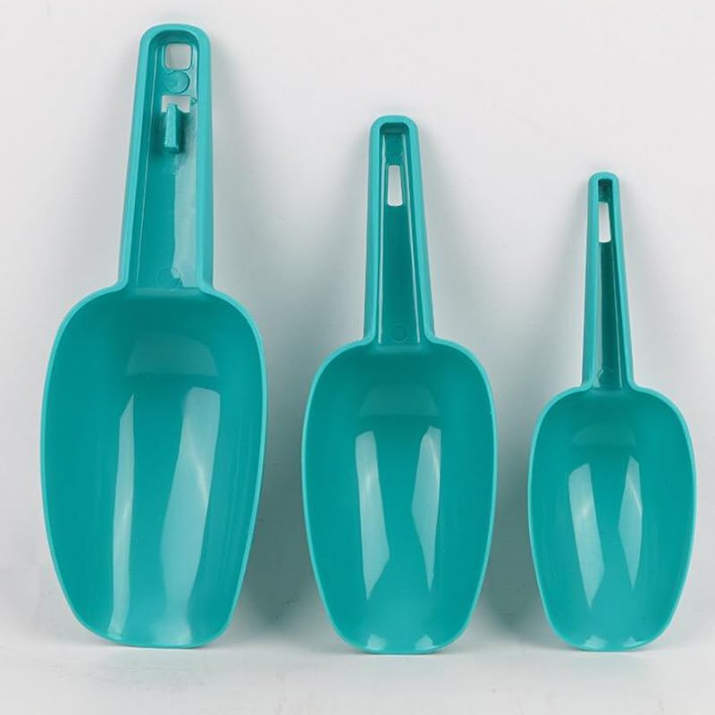 Set of 3 Ice Scoop, Plastic Kitchen Ice Scoop for Canisters or Ice Maker, Food Scoops for Canisters, Freezer, Flour, Dry Foods, Coffee Beans, Pop Corn, Pet Dog Cat Food (Blue)