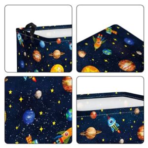 Clastyle Black Outer Space Planet Shelf Basket Cosmic Rocket Stars Toy Nursery Storage Bin Foldable Rectangle Clothes Books Storage Cube, 21 L