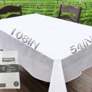 Paper Tablecloths for Rectangle Tables 5 Pack,White Disposable Paper Tablecloth, 3 Ply Paper & Plastic 54" x 108" Tablecover, Table Cloth for Various Occasions Parties, Indoor & Outdoor Banquet Use