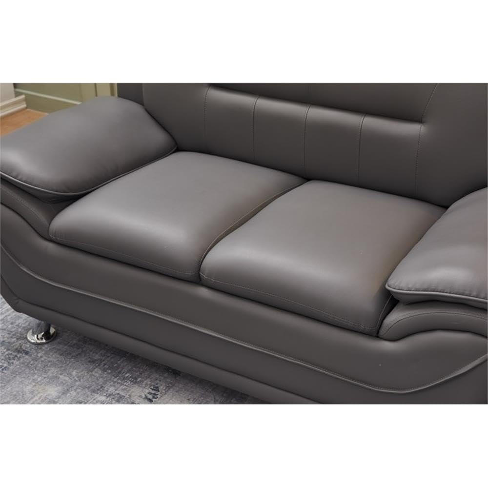 Kingway Furniture Zebra Faux Leather Loveseat with Pillow Armrests in Gray