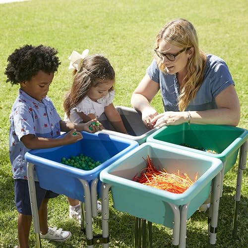 ECR4Kids 4-Station Sand and Water Adjustable Play Table, Sensory Bins, Contemporary