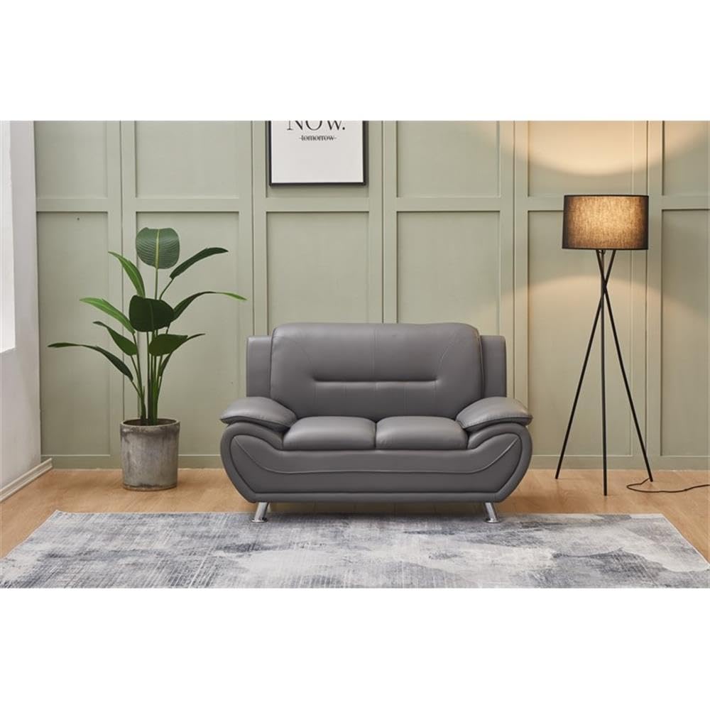 Kingway Furniture Zebra Faux Leather Loveseat with Pillow Armrests in Gray