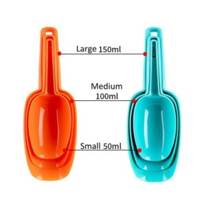 Set of 3 Ice Scoop, Plastic Kitchen Ice Scoop for Canisters or Ice Maker, Food Scoops for Canisters, Freezer, Flour, Dry Foods, Coffee Beans, Pop Corn, Pet Dog Cat Food (Blue)