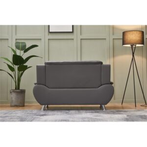 Kingway Furniture Zebra Faux Leather Loveseat with Pillow Armrests in Gray