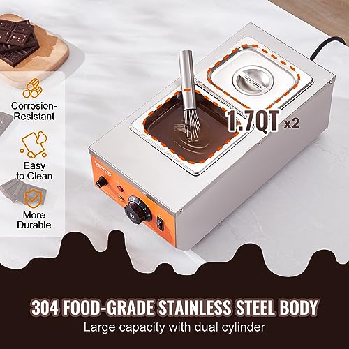 VEVOR Chocolate Tempering Machine, 9 Lbs 2 Tanks Chocolate Melting Pot with TEMP Control 86~185℉, 800W Stainless Steel Electric Commercial Food Warmer For Chocolate/Milk/Cream Melting and Heating