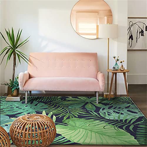 ZCLRUG Tropical Green Plant Leaf Area Rug, 3x4ft, Hawaii Jungle Palm Tree Leaves Non-Slip Rugs Washable Banana Leaf Black Living Room Floor Mats for Bedroom Bathroom Nursery Modern Home Decorate