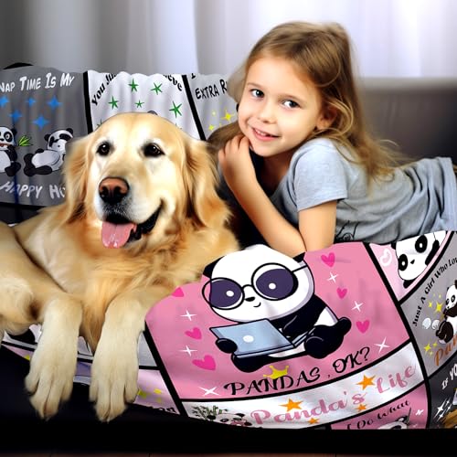 Panda Blanket Soft Flannel Pandas Throw Blankets Fuzzy Plush Bed Sofa Couch Living Room Cozy Fluffy Panda Christmas Birthday Gifts for Women Adults Kids Girls 50"X40"