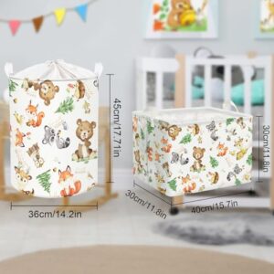 Clastyle Cute Woodland Animals Shelf Basket Bear Fox Squirrel Fir Tree for Nursery Storage Bin Rectangle Clothes Books Toy Storage Cube, 36L