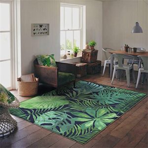 zclrug tropical green plant leaf area rug, 3x4ft, hawaii jungle palm tree leaves non-slip rugs washable banana leaf black living room floor mats for bedroom bathroom nursery modern home decorate