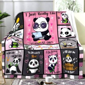 Panda Blanket Soft Flannel Pandas Throw Blankets Fuzzy Plush Bed Sofa Couch Living Room Cozy Fluffy Panda Christmas Birthday Gifts for Women Adults Kids Girls 50"X40"