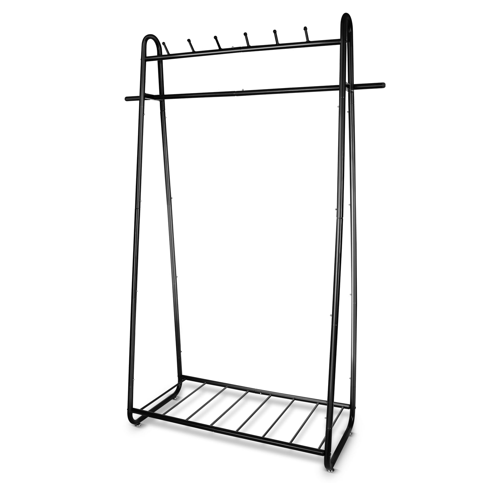 Fishat Heavy Duty Strong Black Garment Rack Clothing Hanging Clothes, 16" D x 41" W x 66" H with 6 Display Hooks, Freestanding Bottom Shelves Shoes Organization, Bedroom Living Study Room Entryway