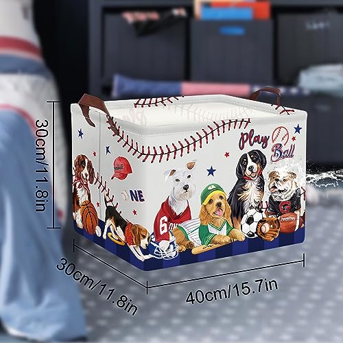 Clastyle Collapsible Dog Gift Toy Basket Rectangle Pet Clothes Food Snack Storage Bin Cute Large Sports Ball Grey Storage Cubes