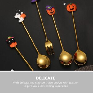 Spoons 6pcs Halloween Spoons Pumpkin Witch Hat Ghost Spoons Dessert Spoon Coffee Spoon Ice Cream Spoon Tea Spoon Mixing Spoons for Halloween Home Party Golden Serving Utensils