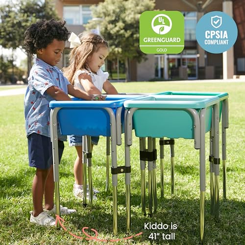 ECR4Kids 4-Station Sand and Water Adjustable Play Table, Sensory Bins, Contemporary