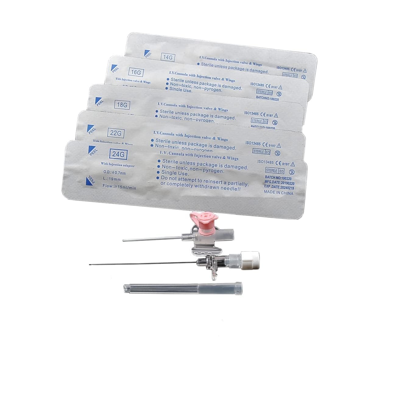 Caphstion 20G 10pcs IV Cannula with Wings Injection Port Catheter Needles for Animals